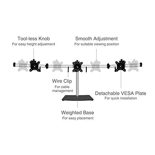 SIIG Premium Aluminum Triple Monitor Stand - Adjustable Height 3 Monitors 13" to 27" 17.6 lbs Each VESA 75 and 100 Compatible Full Motion (CE-MT2111-S1)