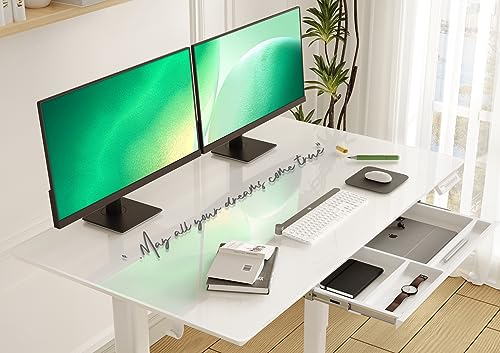 INNOVAR Glass Standing Desk with Drawers, 40x24 Inch Adjustable - Super White