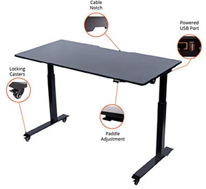 Stand Up Desk Store Electric Adjustable Height Standing Desk with Locking Casters and Furniture Feet (Black Frame/Black Top, 60" Wide)
