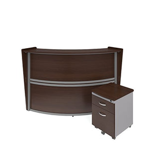 OFM Marque Series Single-Unit Curved Reception Station Package - Office Furniture Reception/Secretary Desk with Walnut Pedestal (PKG-55290-WALNUT)
