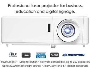 Optoma Professional Laser Projector ZH403 | 1080p | DuraCore Laser Light Source | Crestron Compatible | 4K HDR Input | 4000 Lumens | 2-Year Warranty | White