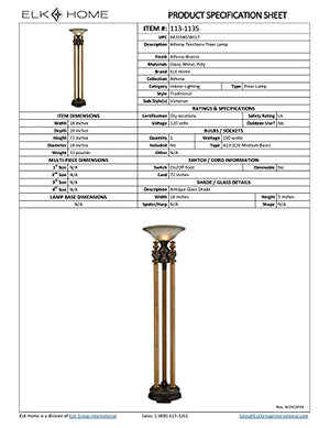 Diamond Athena Torchiere Floor Lamp, Bronze, 18W X 18D X 72H