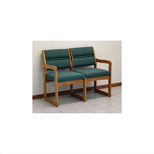 Reception Area Loveseat with Sled Base and Oak Frame (Charcoal Gray)
