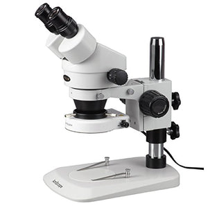 AmScope SM-1BN-80S Professional Binocular Stereo Zoom Microscope, WH10x Eyepieces, 7X-45X Magnification, 0.7X-4.5X Zoom Objective, 80-Bulb LED Ring Light, Pillar Stand, 110V-240V