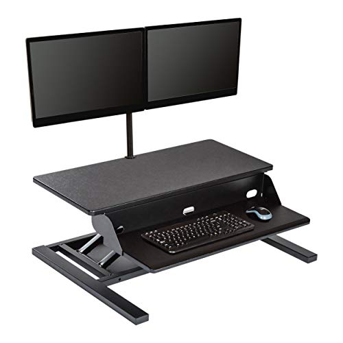 Stand Up Desk Store AirRise Pro 2.0 Two Tier Standing Desk Converter with Dual Monitor Mount (Black, 32")