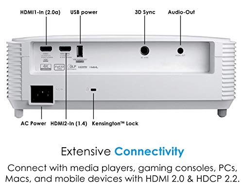 Optoma 3400 Lumens 1080p Home Theater Projector -White (HD27HDR) - (Renewed)