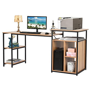 Home Office Desk with Printer Stand and Storage Shelves, 47 inches Computer Desk Large Gaming Desk Multifunctional Writing Table Workstation with Space Saving Design (Brown)