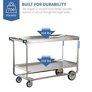 Lakeside Manufacturing 558 NSF Stainless Steel Utility Cart, 2 Shelves, 700 lb. Capacity