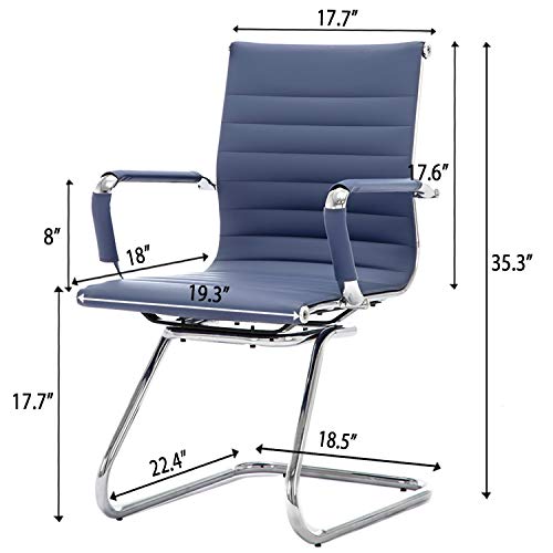 CIMOTA Leather Office Guest Chairs Set of 8 - Navy, Mid Back Reception Chairs