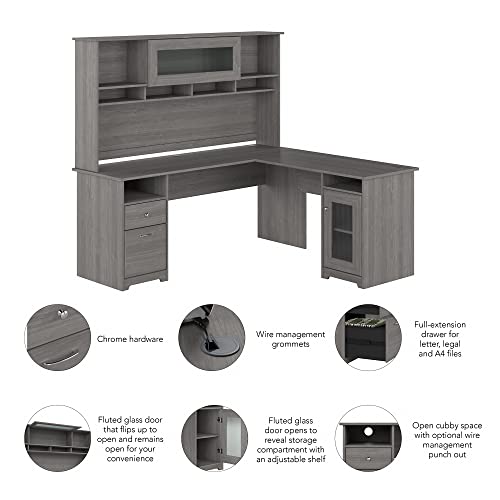 Bush Furniture Cabot 72W L Shaped Computer Desk with Hutch and Storage, Modern Gray