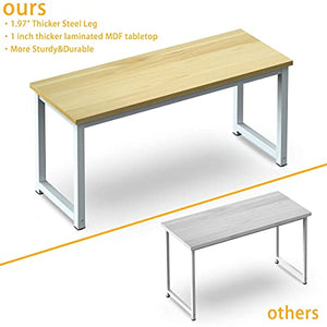 Modern Computer Desk 63" Large Office Desk Writing Study Table for Home Office Desk Workstation Wide Metal Sturdy Frame Thicker Steel Legs, White