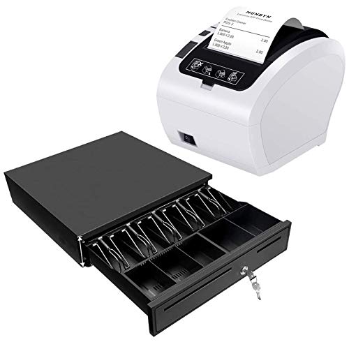 MUNBYN POS Printer and Cash Drawer, 80MM USB Network Thermal Receipt Printer Fit with 16" Black Cash Register Drawer Box