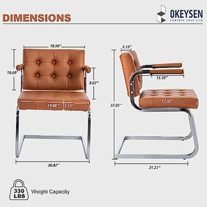 Okeysen Set of 8 Conference Room Chairs - Modern Leather Office Desk Chairs, Sled Base