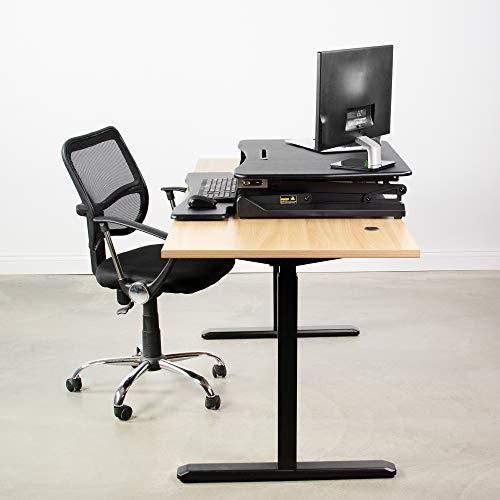 VIVO Black Electric Height Adjustable 36 inch Standing Desk Converter, Sit Stand Tabletop Dual Monitor and Laptop Riser Workstation, DESK-V000EB