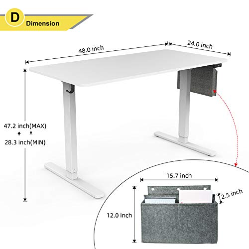 Standing Desk Electric Height Adjustable Desk, Sit Stand Desk Home Office Workstation Computer Stand Up Desk with Storage Bag and Hook (48" x 24" Splice Desktop, White)