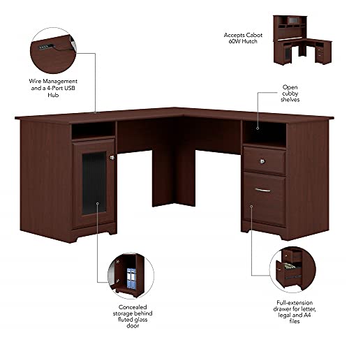 Bush Furniture Cabot L Shaped Computer Desk in Harvest Cherry