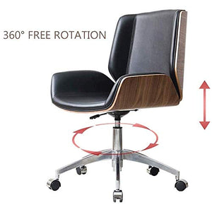 None Drafting Stool with Wheels Adjustable Leather Ergonomic Office Chair