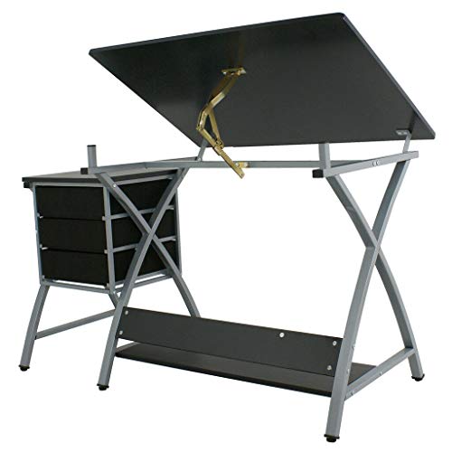 Drawing Table Adjustable, Designer Architect, Drafting Table Art & Craft Drawing w/Stool & Side Drawers Comfortable Work Space Workstation Home, Office, Studio, or School