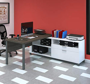 Bestar Pro-Linea L-Desk with Drawers, White/Bark Grey