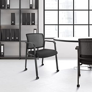 CLATINA Mesh Back Guest Reception Arm Chairs with Wheels, Upholstered Fabric Seat, Lumbar Support