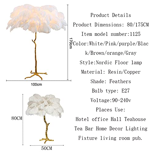 RAZZUM LED Floor Lamp Feather Gold Copper Brass Resin for Living Room Home Decor - Table Lamp 80cm - Gris
