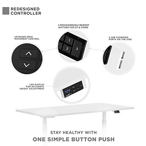 StudiONE 57 Inch Dual Motor Electric Height Adjustable Standing Desk, 2 USB Chargers, Smart APP Memory Controller, Sit Stand Home Office Table, 57X27.5, White