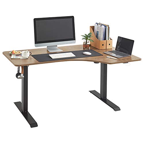 LINSY HOME Electric Standing Desk L Shaped, Height Adjustable Computer Desk Workstation for Home Office with Splice Board, Black Frame Walnut Top, LS260V5-A