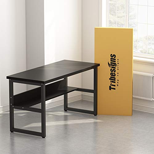 Tribesigns 55 Inches Computer Desk with Bookshelf Works as Office Desk Study Table Workstation for Home Office (55‘’, All Black)