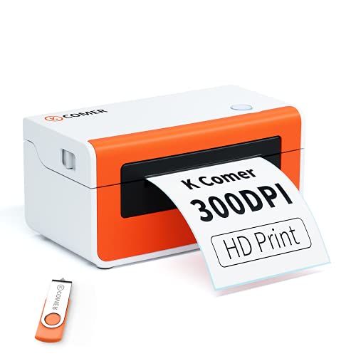 K COMER Thermal Label Printer 300DPI,4x6 Shipping Label Printer for Package,Desktop Label Maker Compatible with Amazon, Etsy, USPS, Shopify, Ebay, Work with Windows & Mac for Small Business