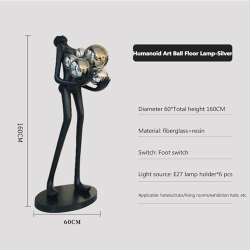 WAGLOS Fiberglass Resin Human Shaped Floor Lamp 160cm, Silver
