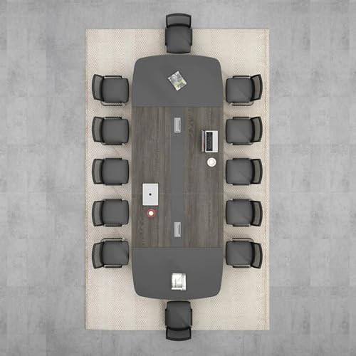 KAGUYASU Modern 14.8FT Conference Table with Grommet, Black Oak
