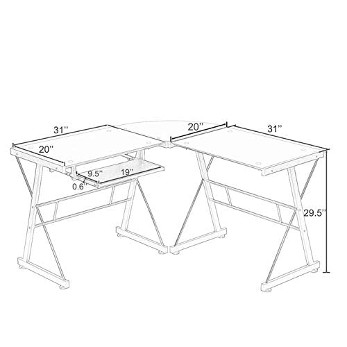Thaweesuk Shop New New Black Modern L Shaped Desk Table Tempered Glass Corner with Keyboard Tray Office Home Workstation Computer Laptop Study PC Gaming Writing Student Steel 51" L x 51" W x 29.5" H