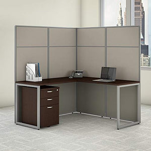 Bush Business Furniture Easy Office Collection L Shaped Cubicle Desk with Filing Cabinet and Panels | 60W x 66H, Mocha Cherry