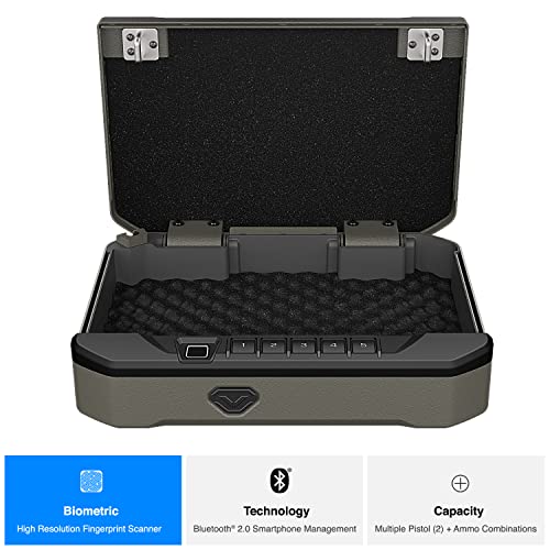 VAULTEK VS20i Biometric Handgun Bluetooth Smart Safe Pistol Safe with Auto-Open Lid and Rechargeable Battery (Sandstone)