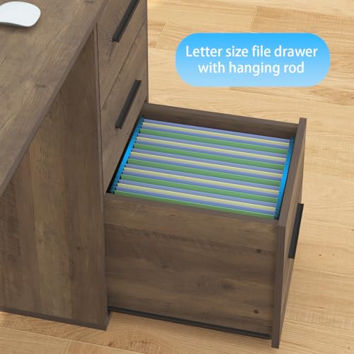HSH Rustic L-Shaped Home Office Desk with Drawers - 59 Inch