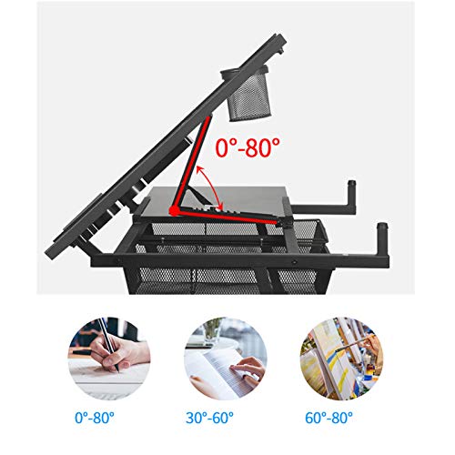 XIONGGG Multifunctional Glass Drafting Table Height Adjustable Drawing Desk W/ 2 Storage Drawer, Tiltable Desk Art Table