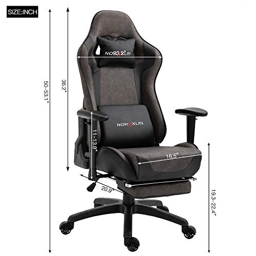 Nokaxus Office Chair Computer Gaming Chair with Massage Lumbar Support and Retractible Footrest PU Leather 90-180 Degree Adjustment of Backrest (YK-6008-BROWN S1)