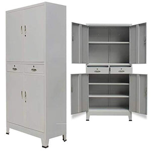 Festnight Tall Steel Office Cabinet with 4 Doors Gray