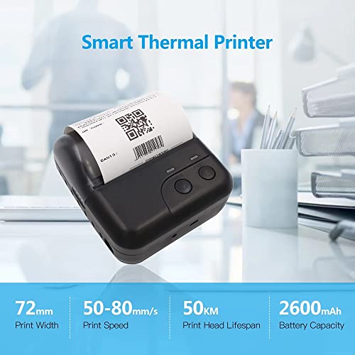 80mm Mini Thermal Printer Receipt Printer USB BT Connection ESC/POS Command Compatible with Windows Android iOS