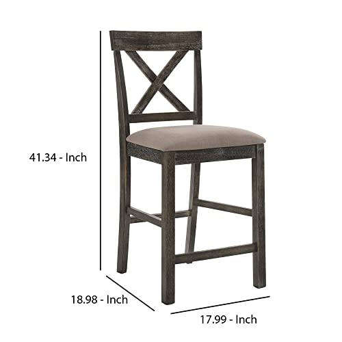 Benjara Gray Wooden Counter Height Chairs with X-Shaped Backrest, Set of 2