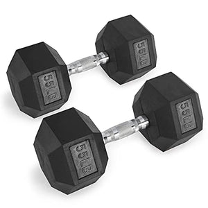 RitFit Rubber Hex Dumbbell Weight 10, 15, 20, 25, 30, 35, 40, 45, 50, 55, 60 LBS with Metal Handle for Strength Training, Full Body Workout, Functional and HIIT Workouts (2 X 55 LBS)