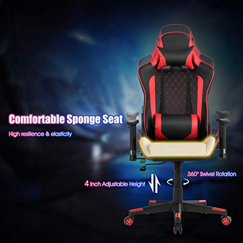 Tangkula Gaming Desk and Gaming Chair Combo Set, Computer Desk and Racing Office Chair Set w/Cup Holder, Earphone Hook, Lumbar Massage and Headrest, Home Office Furniture Set (Red)
