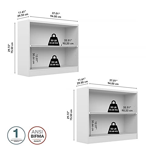 Bush Furniture Universal 2 Shelf Bookcase Set of 2 in Pure White