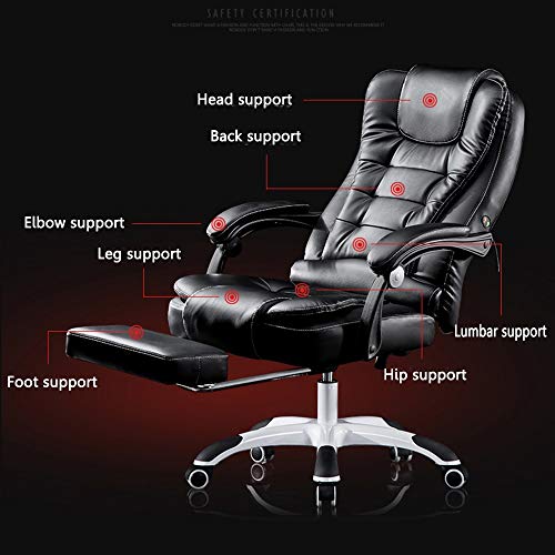 LJFYXZ Executive Recline PU Leather Padding Desk Chair with High Back Large Seat and Tilt Function Waist Massage with Extended Legrest and Recliner Load-Bearing 150kg (Color : Beige)