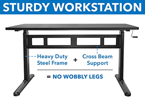 Mount-It! Height Adjustable Manual Standing Desk with Tabletop | 55.1 X 23.6 Inch Tabletop | Complete Sit Stand Workstation | Stand Up Desk Frame and Desktop with Hand Crank | 1 Inch Thick Desktop