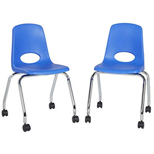 FDP 18" Mobile School Chair with Wheels for Kids, Teens and Adults; Ergonomic Seat for in-Home Learning, Classroom or Office - Blue (2-Pack)