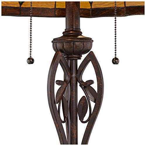 Robert Louis Tiffany Victorian Tiffany Style Floor Standing Lamp 60" Tall - Bronze Gold Amber Green Stained Glass