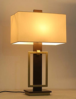 CJSHVR-Modern Chinese ring button desk lamp, metal fabric table lamp, hotel dining room, living room, bedroom lamp, study desk lamp, picture color 650MM