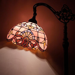 WERFACTORY Tiffany Floor Lamp Pink Stained Glass Arched Lamp 12X18X64 Inches - Gooseneck Adjustable Standing Reading Light - S003P Series