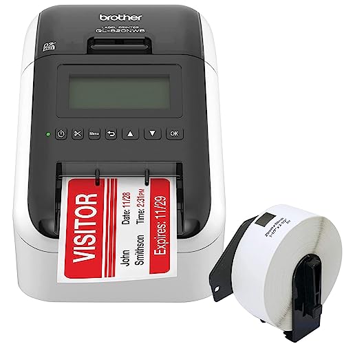 Brother Professional Label Printer - WiFi, Ethernet, Bluetooth Connectivity - 110 Labels/Min, 300 x 600 dpi, Auto Cut - Includes 1 Roll of 400 Address Labels
